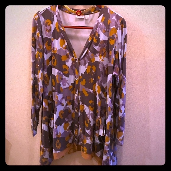 LOGO by Lori Goldstein Printed Button Front Knit Cardigan Size 1X - Picture 3 of 12